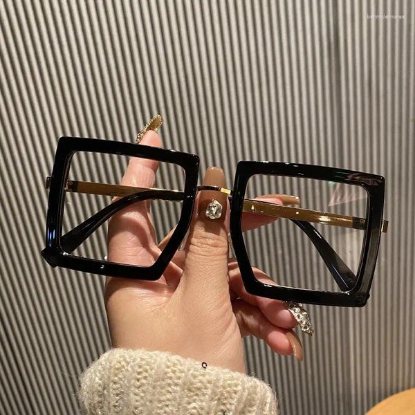 Óculos de sol miopia óculos para mulheres e homens quadro grosso quadrado preto óculos luxo claro prescrição eyewear