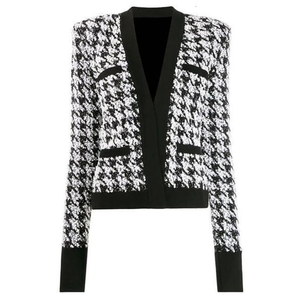 Jaquetas femininas HIGH STREET Barroco Designer Jaqueta Feminina Xaile Collar Shimmer Houndstooth Tweed Jacket 231026