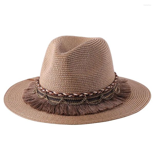 Boinas Chapéu De Palha Feminino Verão Seaside Resort Ráfia Shading Um Pequeno Jazz Hand-Strap Cowboy Panamá Atacado