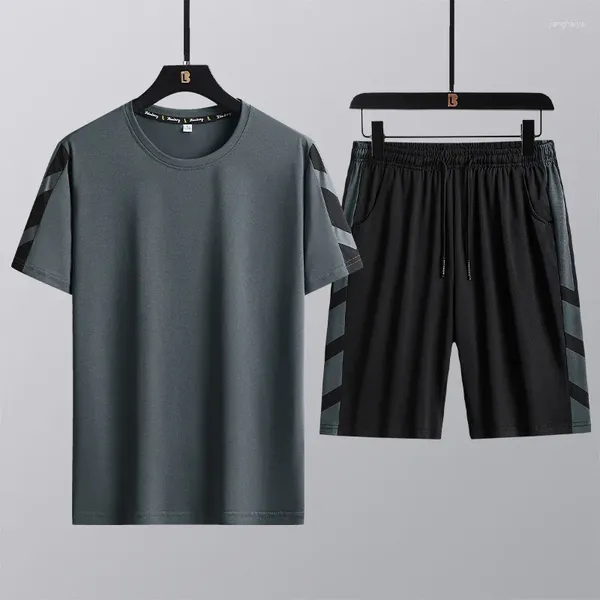 Laufsets 2023 Sommer Herrenbekleidung Zwei Stücke Lässiger Trainingsanzug Weißer Druck Kurzarm T-Shirt Shorts Koreanische Sportbekleidung