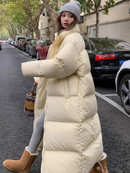 Trench da donna Cappotti invernali Moda Colletto alla coreana Cerniera bianca lunga per le donne 2023 Casual caldo spesso nero Piumino da donna Parka