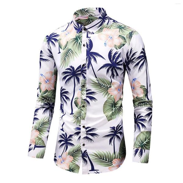 Camisas casuais masculinas homens floral impressão lapela tops manga longa botão cardigan outono venda camisa masculina roupas ropa de hombre