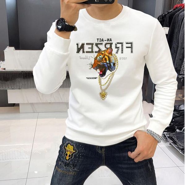 SS005 primavera inverno Mens manga comprida Veludo vermelho hoodies Sweatershirts T-shirt dos homens Hot Diamond Head estilo Moda masculina de lã branca com capuz top