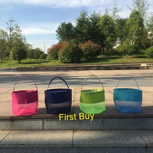 Party Favor 30 teile/los Personalisierte Monogrammed Kinder Strand Mesh Shell Tote Eimer 4 Farben Gemischte Aufbewahrungstasche