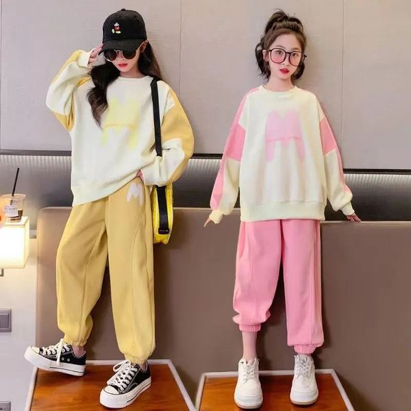 Комплекты одежды для девочек весенний спортивный костюм дети повседневный корейский стиль два пьеса 6 8 10 12 14 лет молодежь подростка 231026