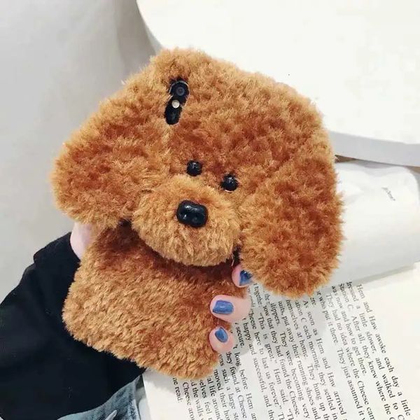 Handyhüllen Neue Winter Teddy Hund Flauschige Handyhülle für iPhone 13 12 Pro Max 11 Pro XS Max XR SE Fell warme Abdeckung für iPhone 8 Plus 6 7 Plus X 231026