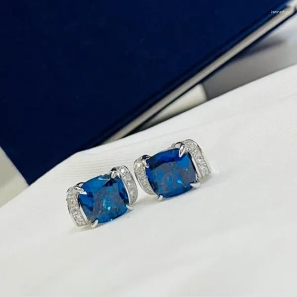 Orecchini a bottone Nastro in argento sterling 925 di alta qualità con taglio blu per gioielli di lusso da donna