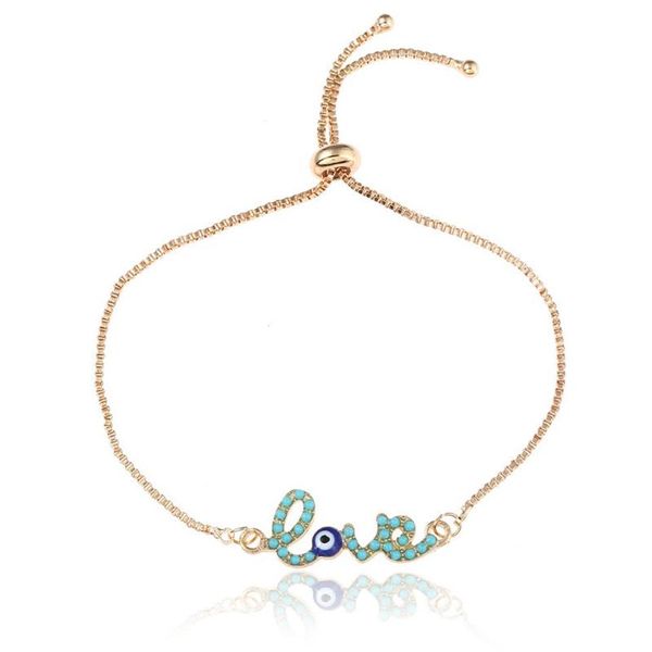 Charm Armbänder Einfaches Liebesdesign Türkisches Goldkettenarmband Crstal Blue Eye für Frauen Mädchen Dubai267z