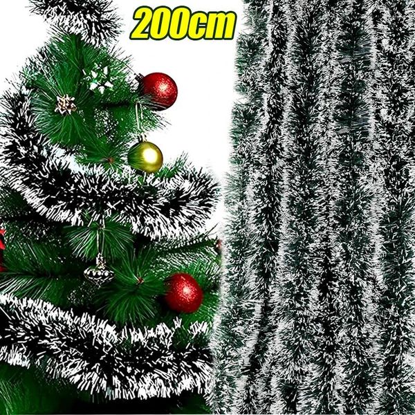 Fiori decorativi 200 cm Natale Tinsel Ghirlanda Corona lucida Nastri di fiori di robbia Ornamenti per l'albero di Natale Decorazione della festa di compleanno di nozze