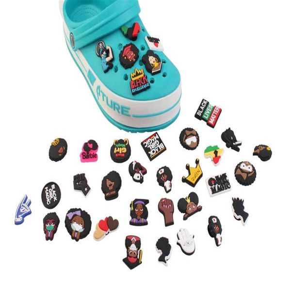 20 Stück zufällige Black Lives Matter Schuh für Charms Designer Bulk Dekoration Croc Zubehör Fit Clog Jibz Kinder Geschenk272q