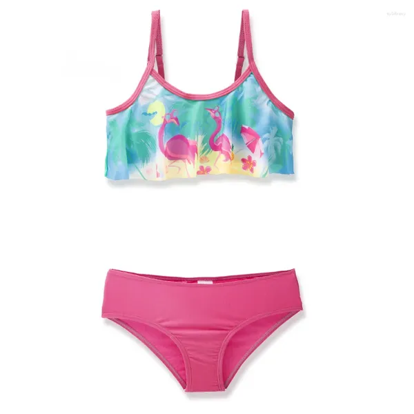 Mulheres Swimwear Flamingo Imprimir Crianças Meninas Bikini Set 2023 Multi Estilo Bebê Maiô Verão Praia Criança Adolescente Duas Peças Terno de Banho
