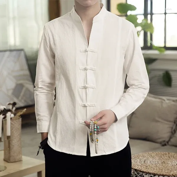 Этническая одежда, традиционный китайский для мужчин, хлопковые льняные рубашки, костюм Ханьфу Тай Чи, мужской топ в китайском стиле, CN-022