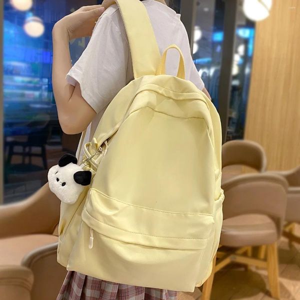 Sacos escolares femininos amarelo impermeável kawaii faculdade mochila estudante na moda feminina saco bonito senhoras viagem portátil menina livro moda