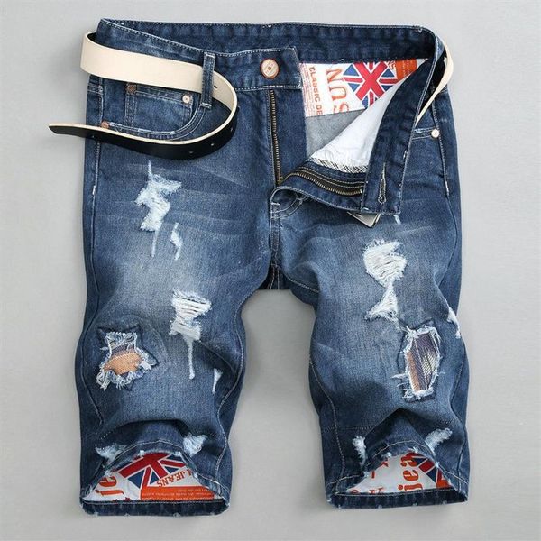 Acquista Pantaloncini di jeans da uomo Lavati Pantaloncini di jeans strappati rotti Abbigliamento Swag da uomo Jeans di moda streetwear2959