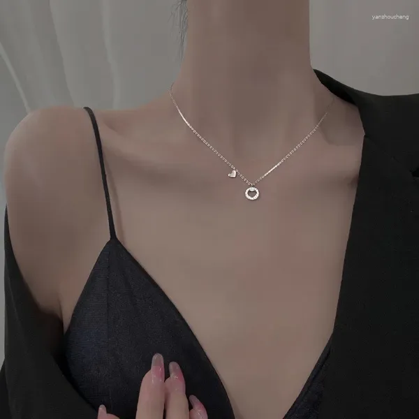 Ketten 925 Sterling Silber Aushöhlen Liebe Halskette Anhänger Für Frauen Mode Runde Karte Herz Form Funkelnde Diamant Kragen Kette