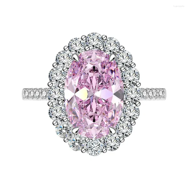 Anelli a grappolo 5.6 Anello con diamante a forma di uovo 8 12mm Alto tenore di carbonio Candy Pink S925 Argento