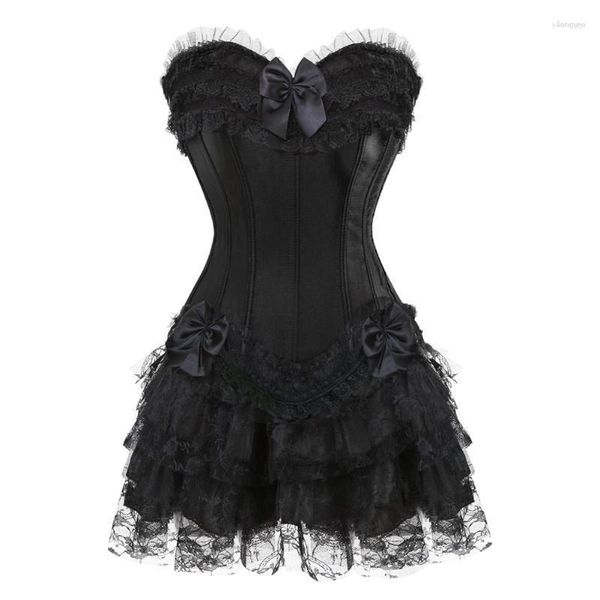 Bustini Corsetti Corsetto Abiti da donna Top in raso di pizzo Bowknot Allenatore in vita Mini gonna tutu Corpo Shapewear Dimagrante PlusBustini