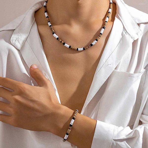 Ожерелье и серьги PuRui, простой белый полимерный глинистый мужской браслет из бисера, деревянные бусины, браслет-колье, модные ювелирные изделия, воротник, подарок для мальчика