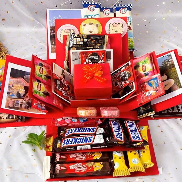 Geschenkverpackung Explosionsbox DIY Explosion Überraschung Geschenkbox Zusammengebaute handgemachte Snackbox für Geburtstagsgeschenk Jahrestag Valentinstag Hochzeit 231027