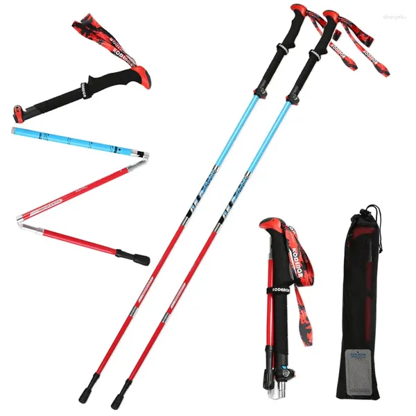 Pólos de trekking Mão Alpenstock Nordic Caminhadas Tracking Stick 5 Seção Aviação Fibra de Carbono Dobrável Pólo Absorvente