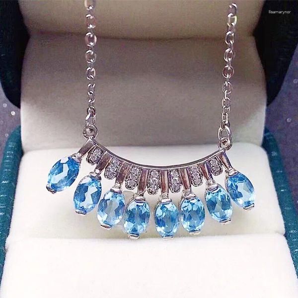 Ciondoli Collana con topazio blu reale naturale con pendente in argento sterling 925 4-6mm 0,6 ct 8 pezzi di pietre preziose gioielleria raffinata X211237