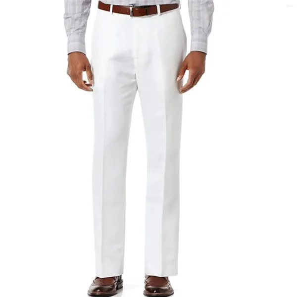 Calças masculinas branco cor sólida terno calça calças de negócios fundos retos clássico formal elegante vestido social pantalones
