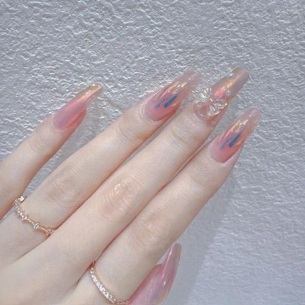 Накладные ногти 24 шт., французские накладные длинные художественные типсы для ногтей, пресс-наклейка с дизайном, полное покрытие, искусственный розовый, носимый, прозрачный