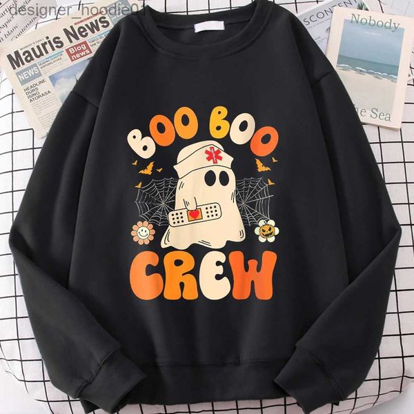 Felpe con cappuccio da uomo Felpe Groovy Boo Crew Infermiera Fantasma Halloween Divertente Felpa da allattamento Halloween Felpe con cappuccio Abbigliamento donna Amante Pullover Top L231027