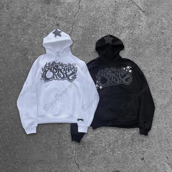 Erkek Hoodies Sonbahar ve Kış Erkekler Y2K Moda Gotik Mektup Baskı Çift Kapşonlu Günlük Uzun Kollu Harajuku Külot Kazak