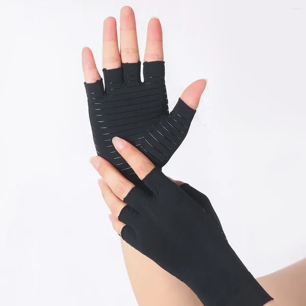 Gants de sport en fibre, demi-doigt, rééducation pressurisée, Silicone, soins antidérapants, tricotés confortablement