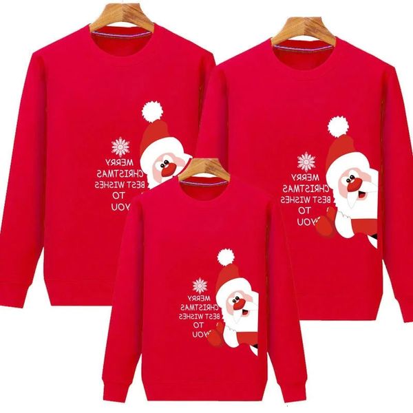Família combinando roupas natal papai noel pai filho hoodies vermelho brilhante em torno do pescoço festivo hoodie feriado ternos ano roupas 231027