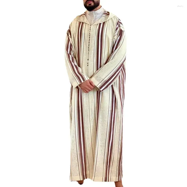 Abbigliamento etnico 2023 Abito islamico da uomo caftano uomo musulmano marocchino abito lungo casual arabo a righe costume nazionale del Medio Oriente
