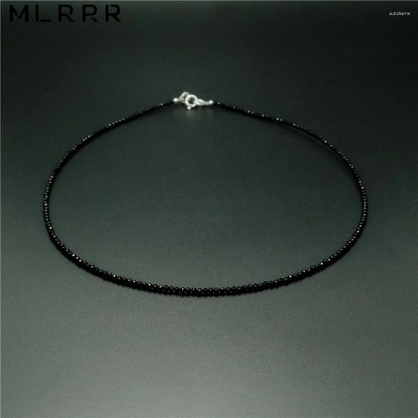 Anhänger Vintage klassische Natursteine Schmuck zarte luxuriöse dünne 2-2,5 mm schwarze Spinelle Perlenstrang 925 Silber Halsband Halskette