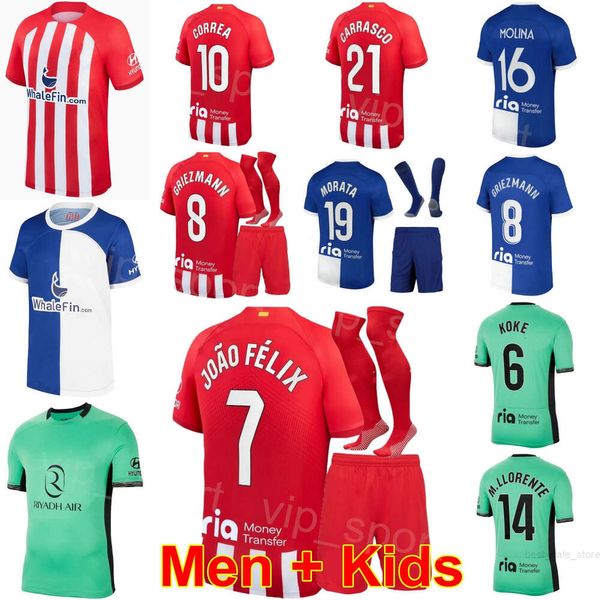 Club Kids Man Soccer 8 Maglie Saul Niguez Atletico Madrids Set 13 Jan Oblak 19 Alvaro Morata 14 Marcos Llorente 9 Memphis Depay 7 Antoine Griezmann Kit da calcio 23/24