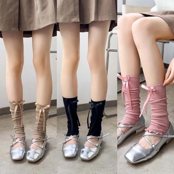 Женские носки Y2K в рубчик в стиле панк для девочек, чехол для кампуса с бантом