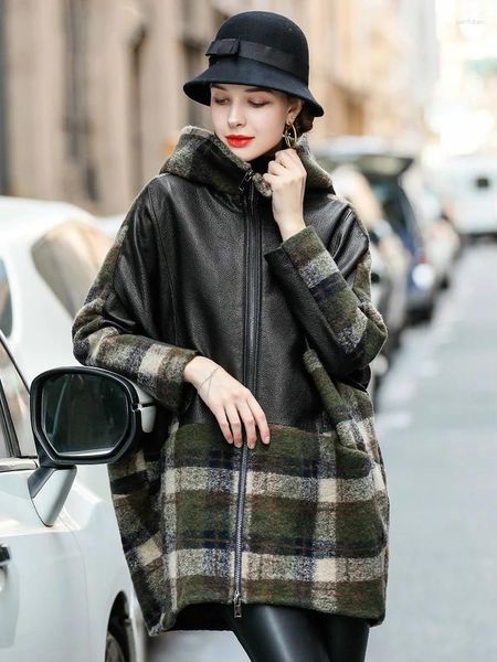 In Pelle da donna 2023 Genuino Cappotto Delle Donne Vera pelle di Pecora Femminile di Inverno Lungo Piumino Con Cappuccio di Pelliccia di Pecora Outwear Giubbotti Hiver 0