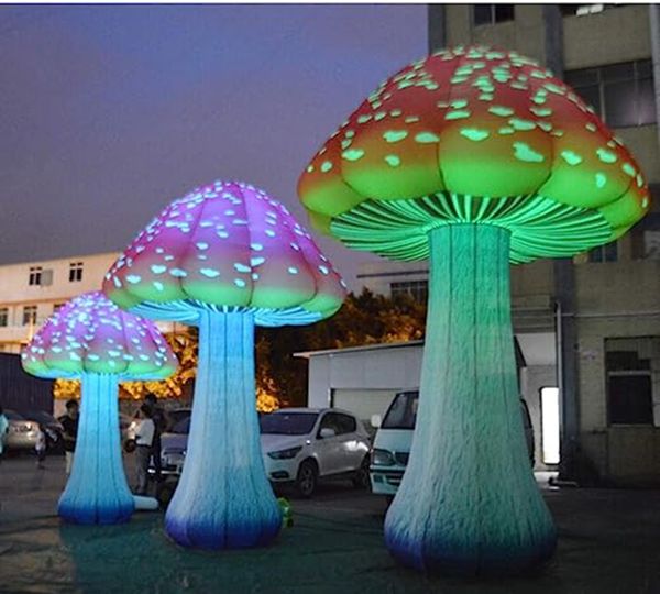Свободно стоящий гигантский светодиодный надувной гриб, прямая кривая модель растения, украшение для вечеринки на открытом воздухе с полным материалом для печати
