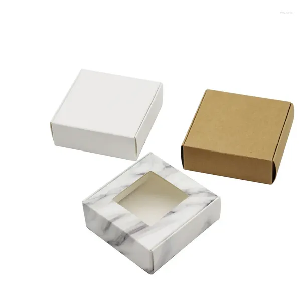 Geschenkpapier 24 Stück Papier Hochzeitsbevorzugungsbox Kraft Kekse Süßigkeiten PVC Fensterboxen Geburtstagsfeier Zubehör Verpackung