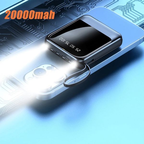 20000 мАч Power Bank Быстрое зарядное устройство Внешняя батарея Зеркальный экран Цифровой дисплей Powerbank с фонариком для iPhone Xiaomi Mi 9
