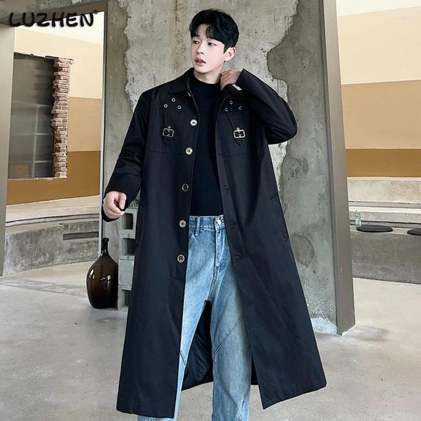 Trench da uomo LUZHEN Giacca a vento da uomo Cappotto stile coreano Temperamento monopetto di media lunghezza Cappotto casual di fascia alta 78463c