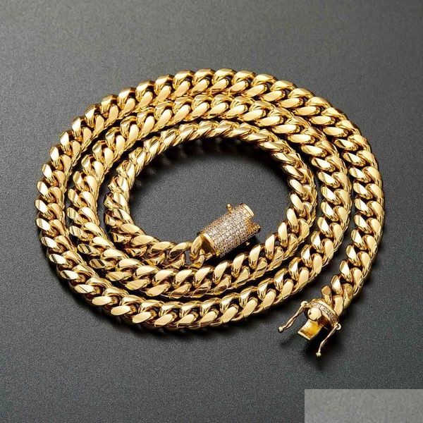 Pulseira colar homens mulheres cubana link corrente hip hop 18k banhado a ouro duplo fecho de segurança com diamante alto polido conjuntos de jóias 10mm dh26u