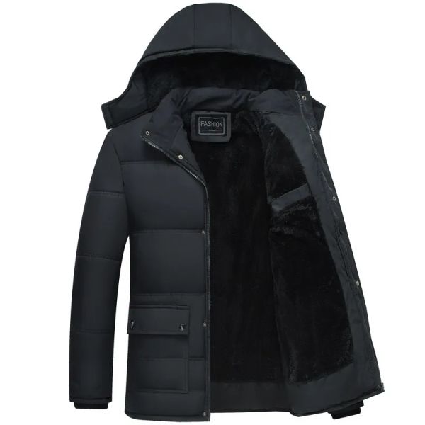 Зимняя куртка, мужские толстые теплые парки, повседневные ветрозащитные водонепроницаемые флисовые пальто с хлопковой подкладкой, бархатная верхняя одежда с капюшоном