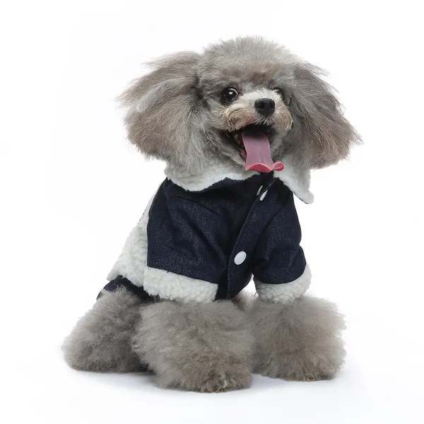 Abbigliamento per animali domestici Abbigliamento invernale per cani Abbigliamento per cani Inverno Caldo Inverno Costume per cani Felpe con cappuccio per cani Giacca di jeans Vestito di jeans Costume per animali Com Bianco