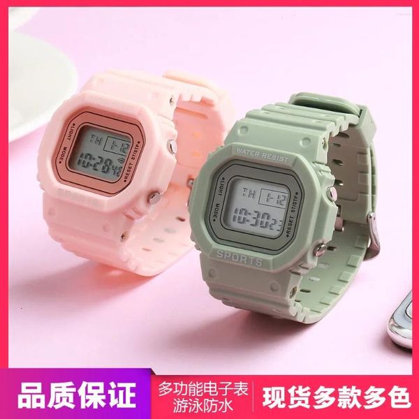 Orologi da polso INS Orologio sportivo elettronico per studenti Sveglia notturna multifunzionale Sveglia impermeabile verde matcha piccolo quadrato