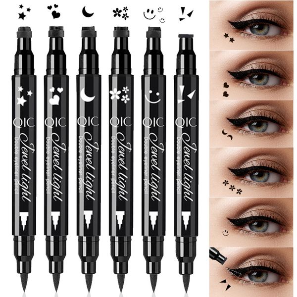 2 IN 1 Penna per eyeliner con sigillo a farfalla Stella Luna Timbro Matita per occhi liquida nera impermeabile a lunga durata Matita per occhi Trucco cosmetico