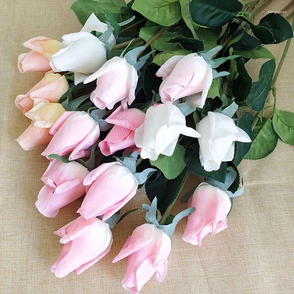 Fiori decorativi 10 pz/lotto Ramo Singolo Bocciolo di Rosa Vero Tocco Artificiale Regalo di San Valentino Rose Bouquet Da Sposa Decorazioni Per La Casa di Lusso Floreale