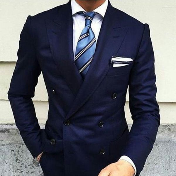 Ternos masculinos blazers masculinos lapela de pico largo azul marinho baile de formatura noivo casamento wear homem blazer fino ajuste terno masculino jaqueta de fumo