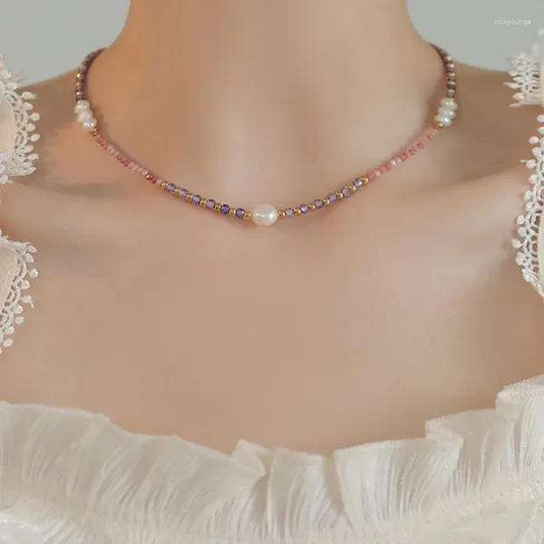 Halsband Minar Chic Bonbonfarbener Naturstein Süßwasserperlenstrang Perlenketten für Frauen 14K echtes vergoldetes Kupfer