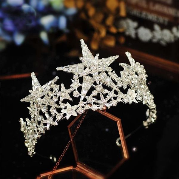 Vintage Wedding Bridal Star Crown Tiara Crystal Strass Fascia Argento Oro Copricapo Copricapo Party Prom Capelli coreani Ornamen188J
