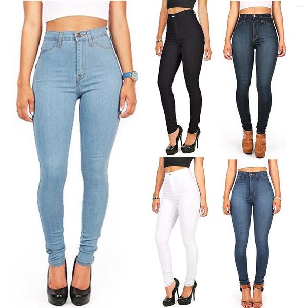 Calça jeans feminina poliéster botão sólido compras meninas